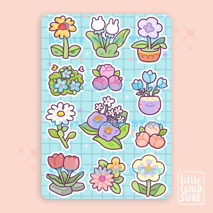 Cute Flowers Sticker Blue