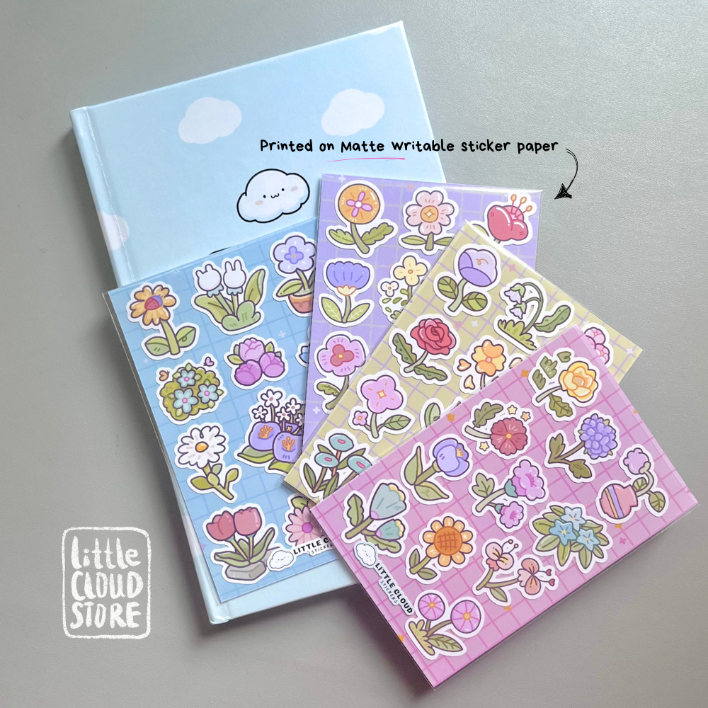 Cute Flowers Sticker Blue