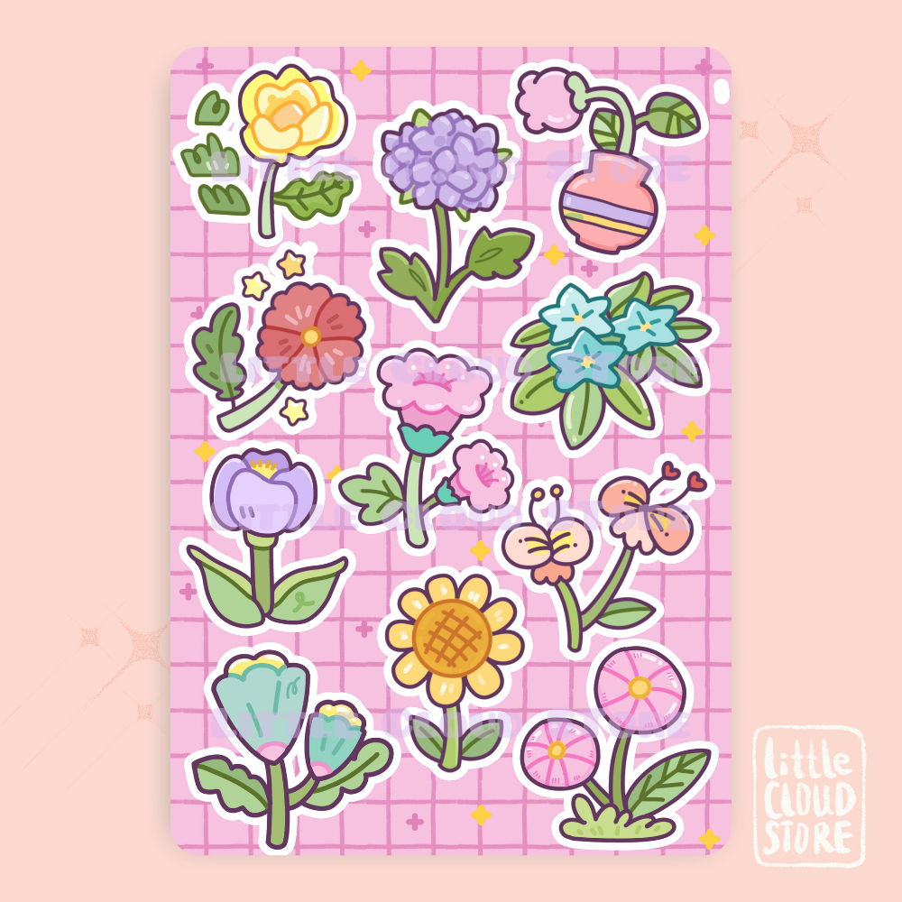 Cute Flowers Sticker Pink